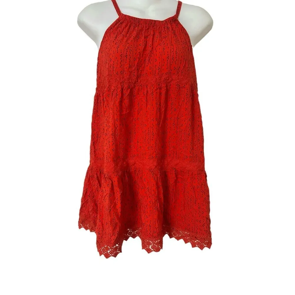 Old Navy Girls bright orange with dots and eyelet spaghetti strap dress 10-12